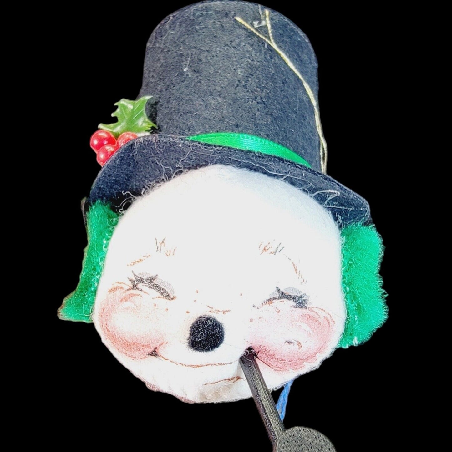 Annalee 1983 Snowman Head Mobilitee Doll Ornament Pipe Holly Trim A Tree New BOX