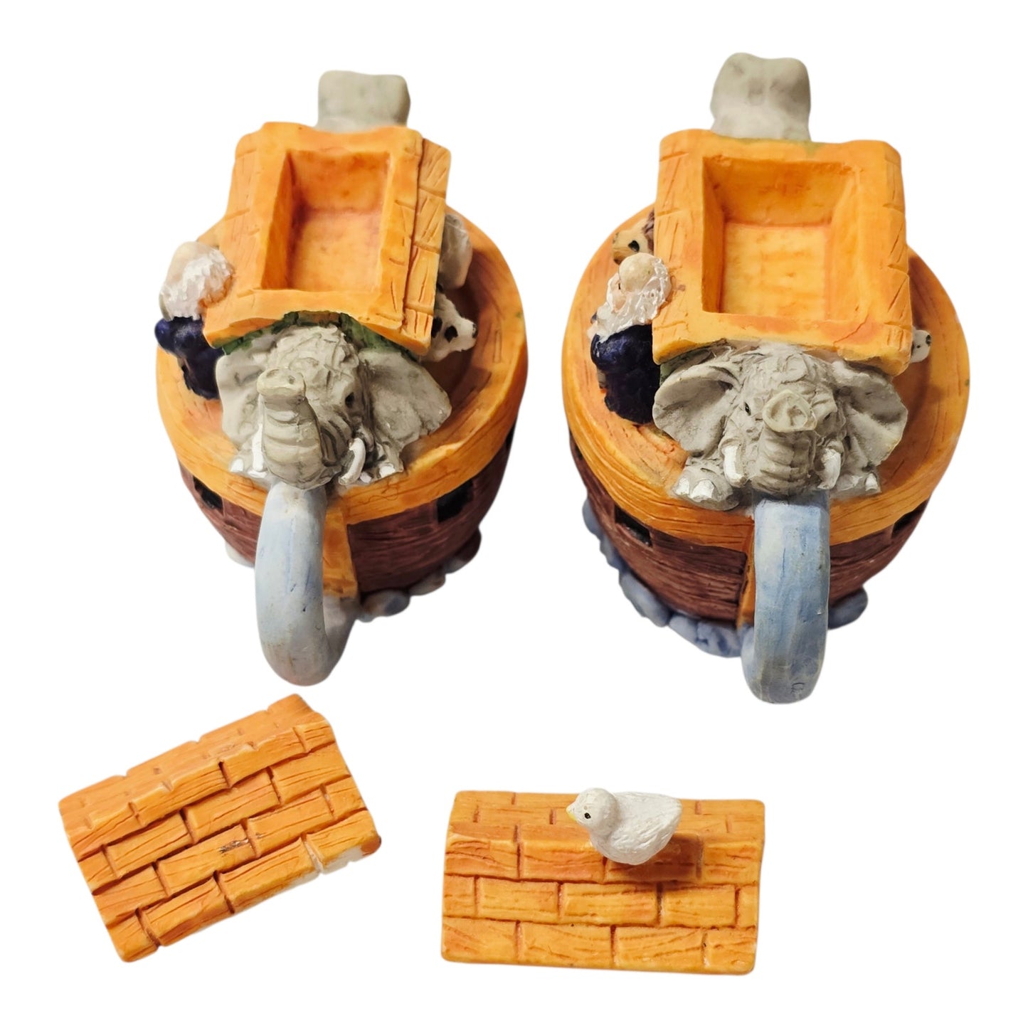 Miniature Ceramic Noah's Ark Tea Set 6pc Hand-painted Animals 2 Teapots Figurine