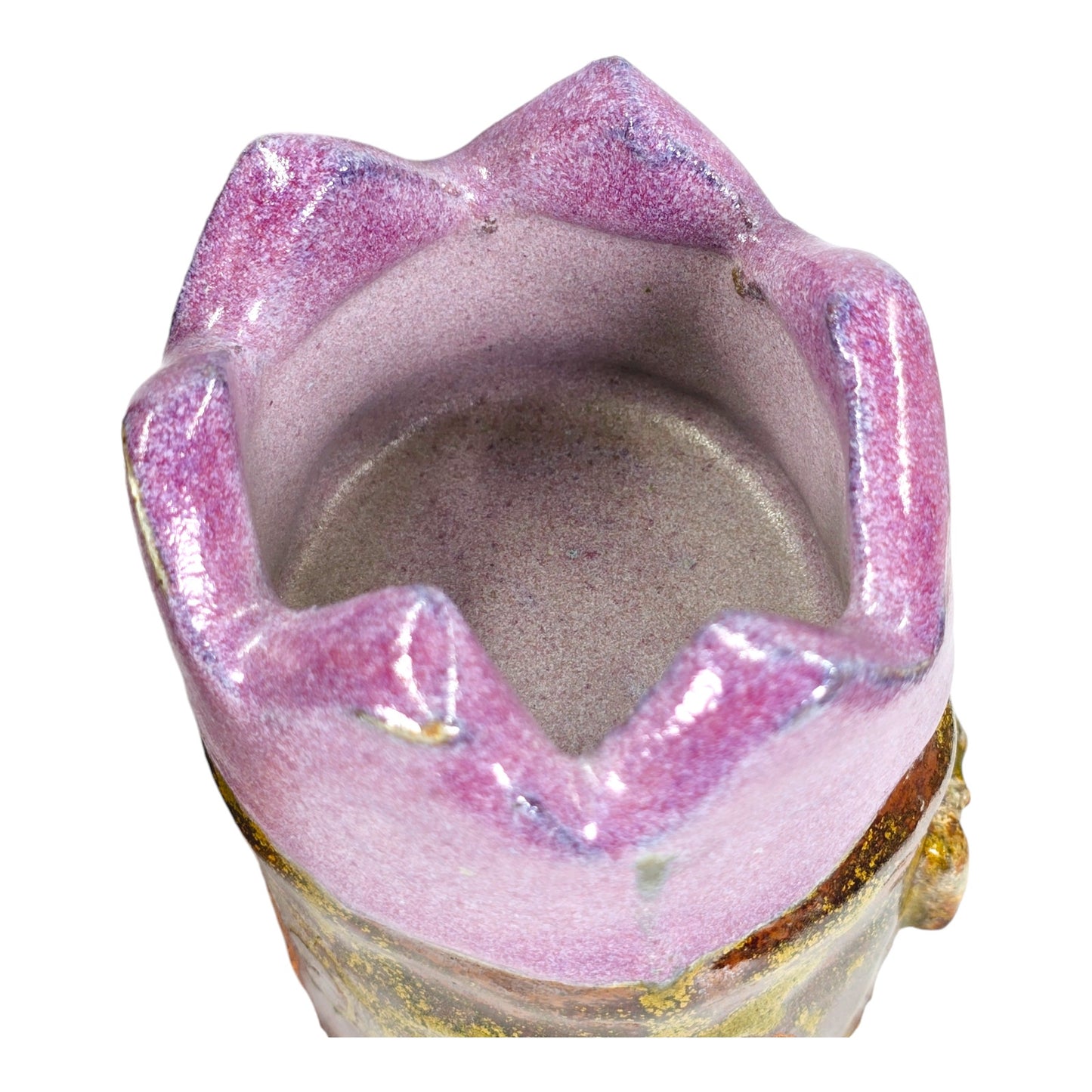 Studio Art 2 pc Heavy Pottery Odd Figure with Purple Crown, Removeable Lid and Votive Holder, 8.75" H