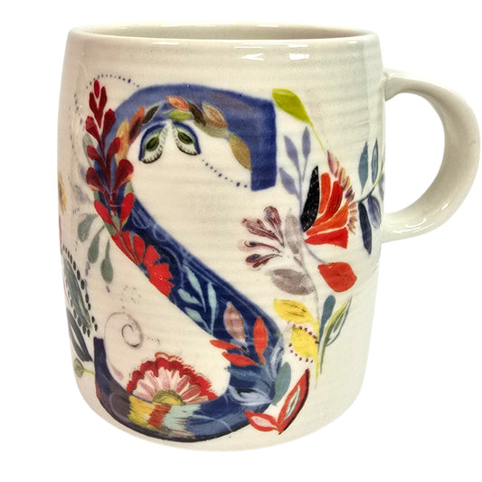 Anthropologie Petal Palette Monogram Mug Letter S Floral Starla M. Halfmann