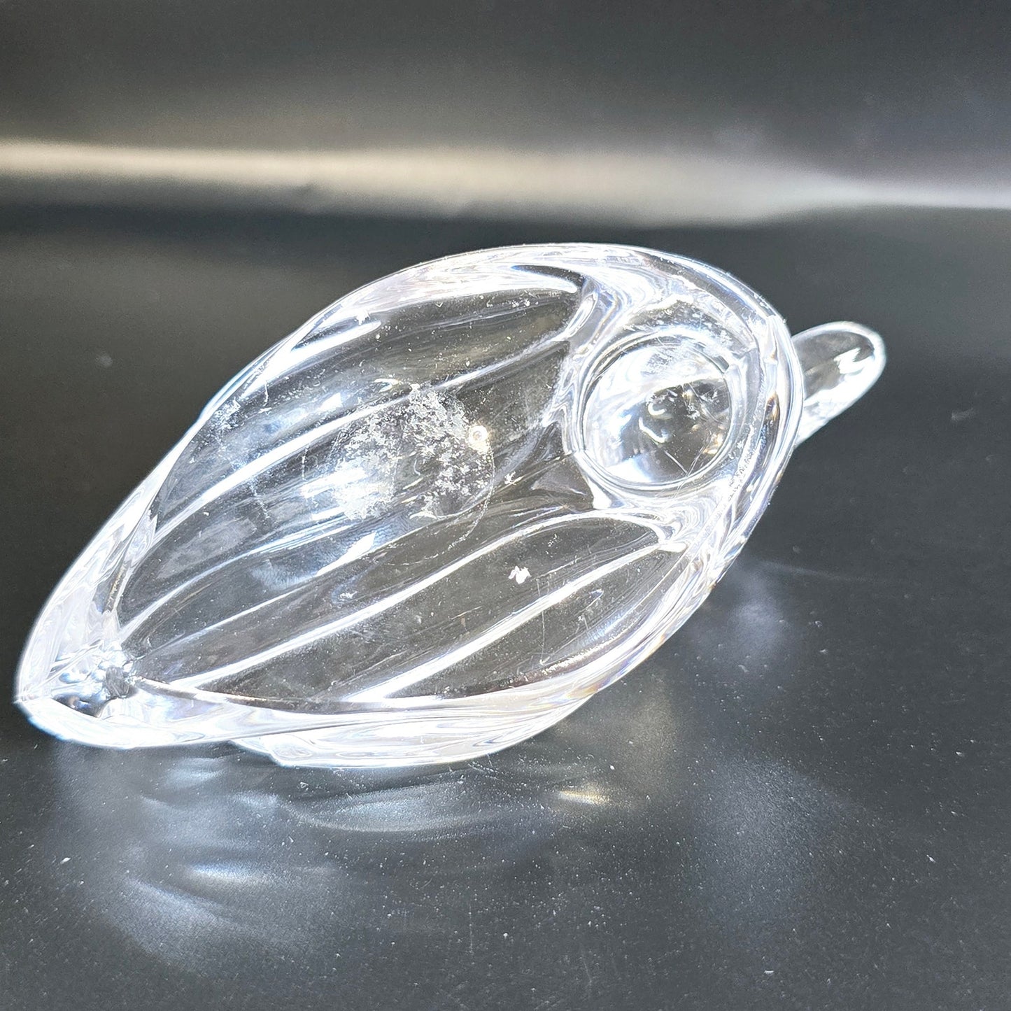 Handblown Clear Art Glass Duck, Polished Bottom