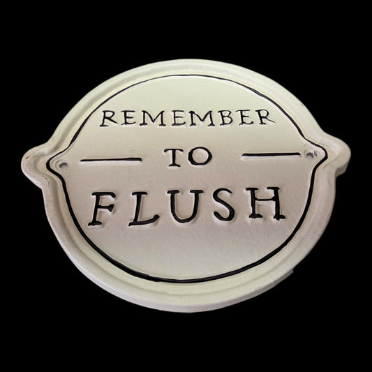 1990s Hearth & Hand with Magnolia "Remember To Flush" Metal Sign, Restroom Wall Plaque