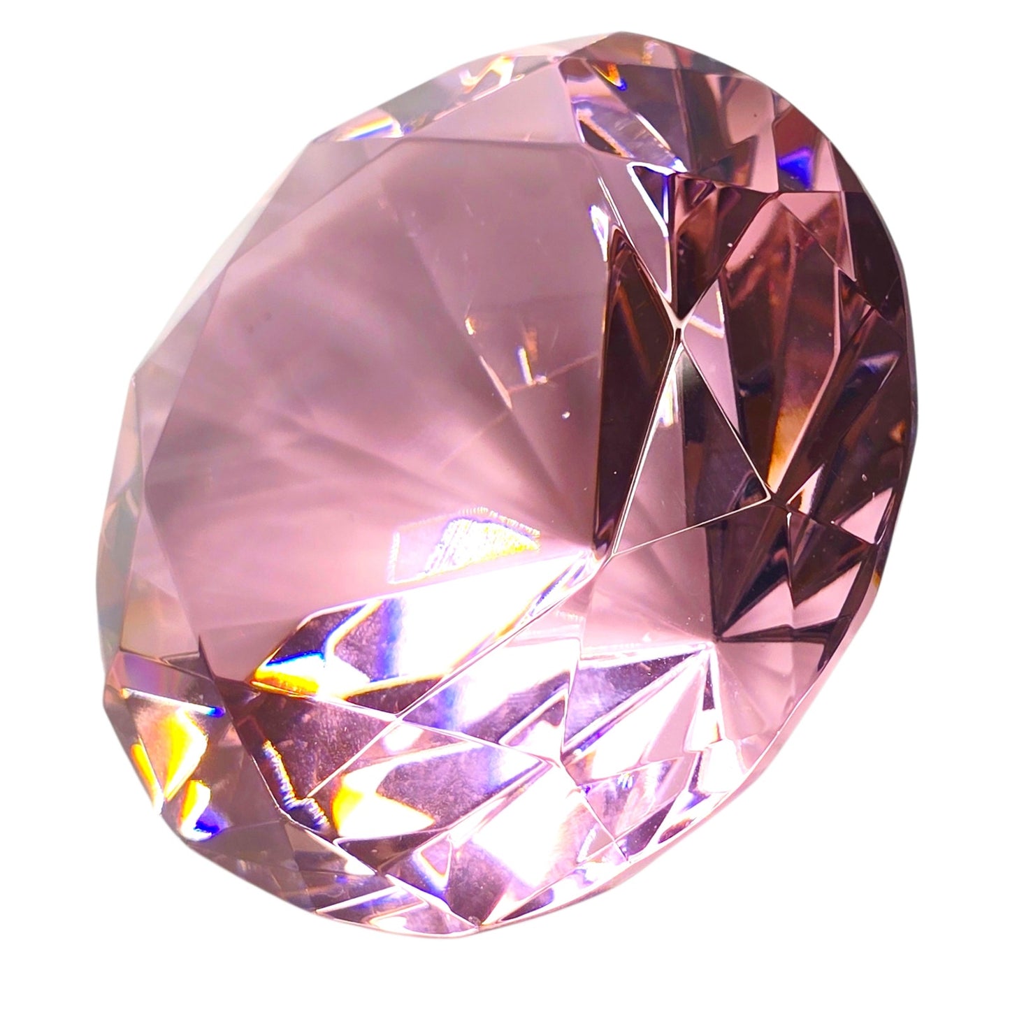 Pink Glass Diamond Paperweight Giant Jewel Faceted Crystal Cut Decorative 3"