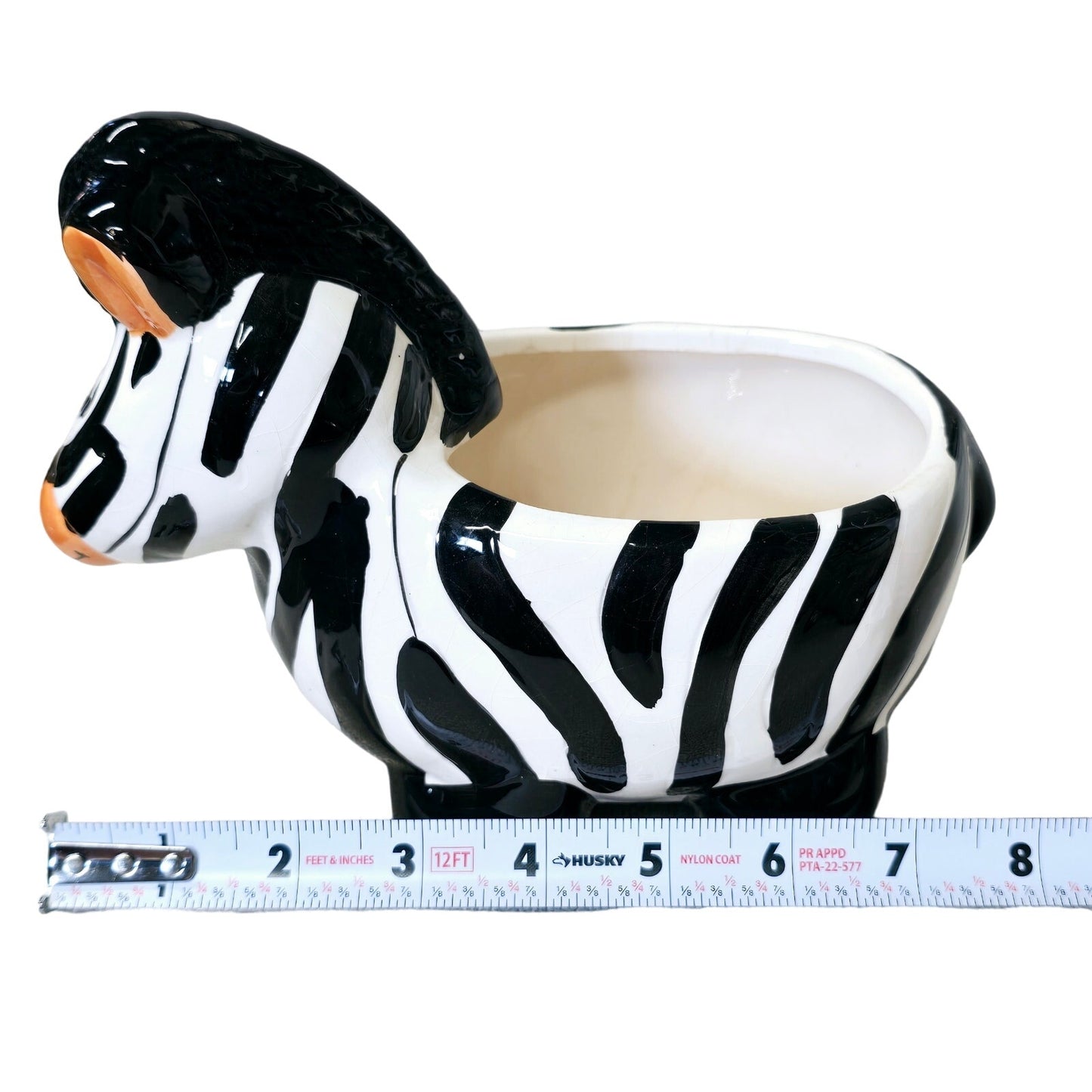 Fun Whimsical Ceramic Zebra Planter, Crazed