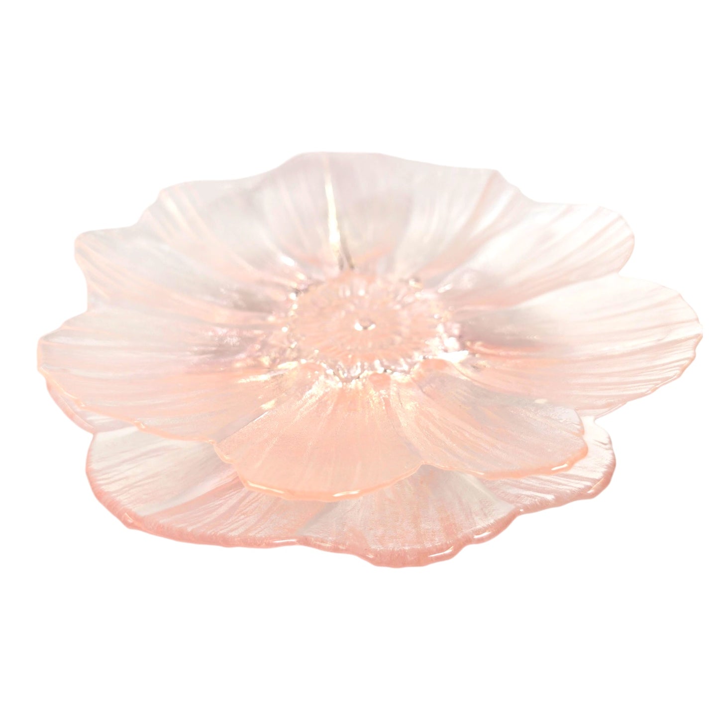 Set of 2 Light Pink Glass Flower Dishes