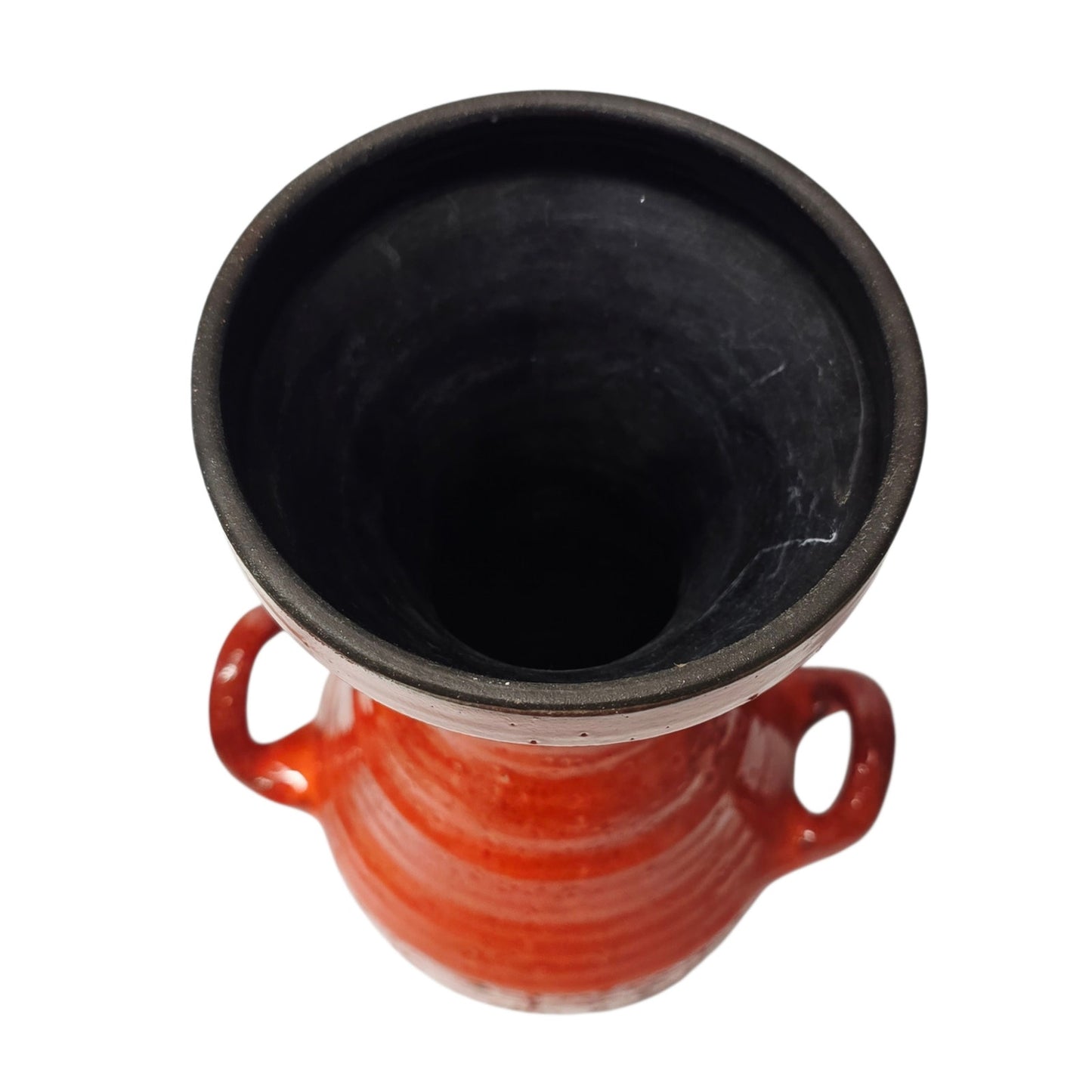 Vintage MCM Red Fat Lava Glaze Studio Pottery Vase Double Handle 9.25"