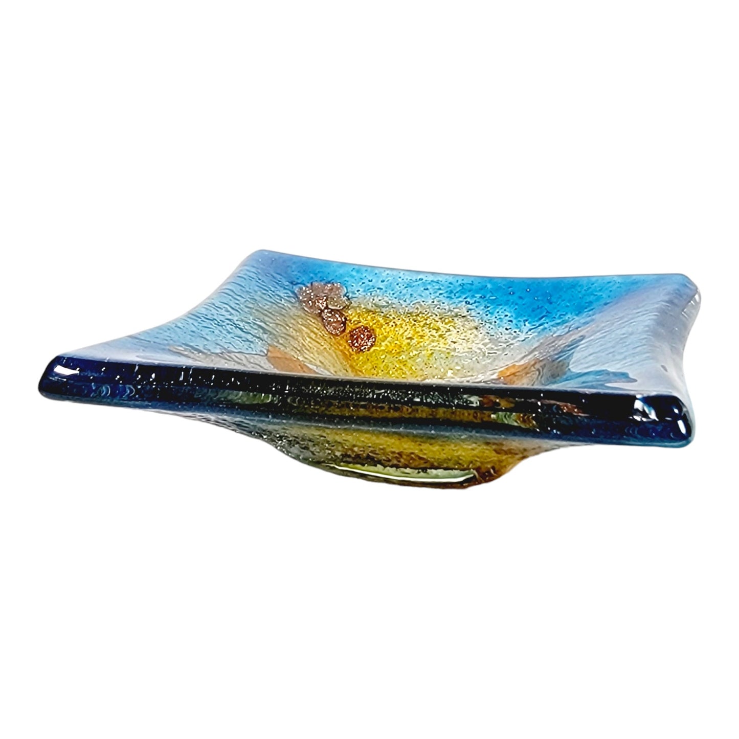 Mixaha Artistic Glass Polycrome Glass Square Trinket Dish, Made in Greece