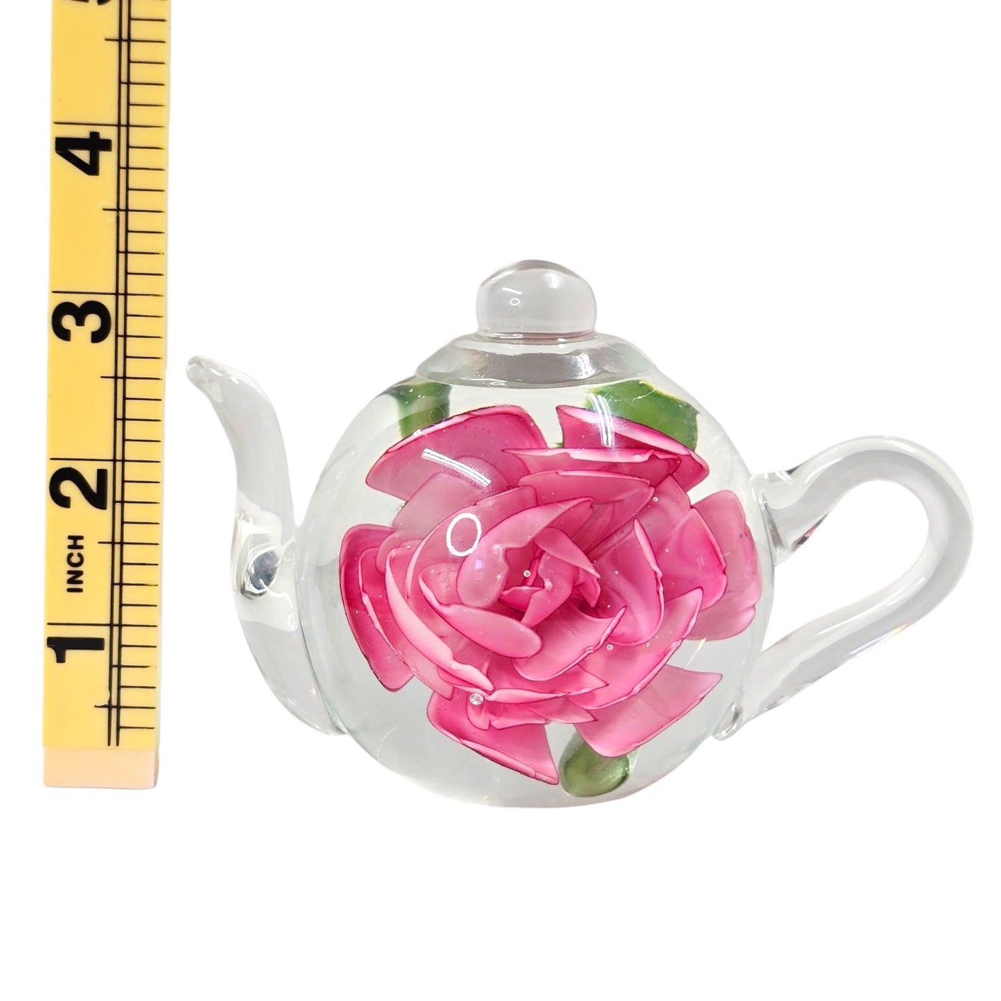 Dynasty Gallery Glass Rose Teapot Paperweight Heirloom Collection Handblown