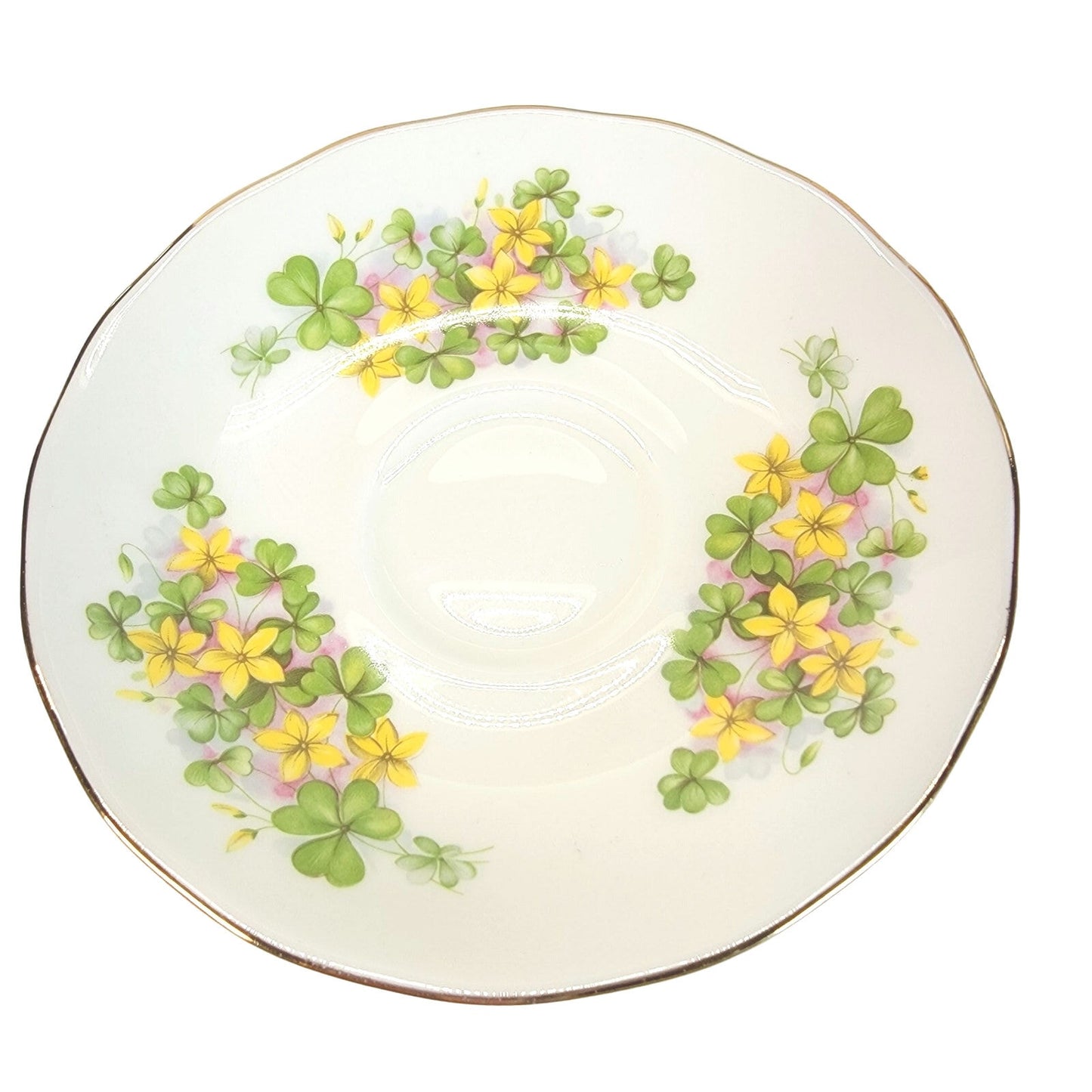 Queen Anne Teacup & Saucer Bone China, Made in England, Yellow Flowers & Clovers