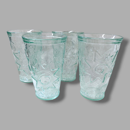 Set of 4 Italian Glasses Drinking Glasses, Vetreria Etrusca Swirl Sun Embossed Drinking Glasses