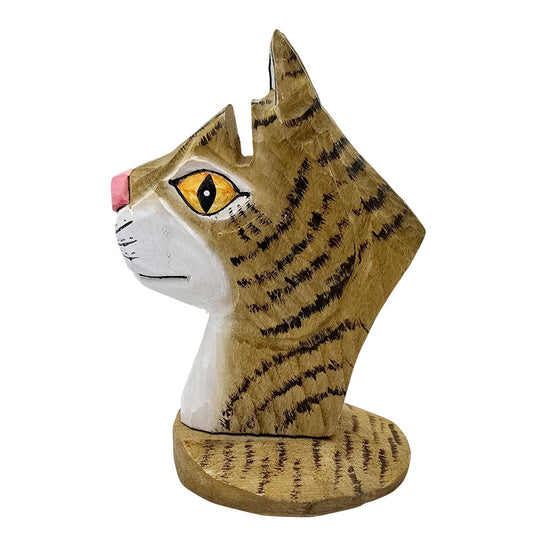 Wood Carved Orange Tabby Cat Eyeglasses Holder, Glasses Holder