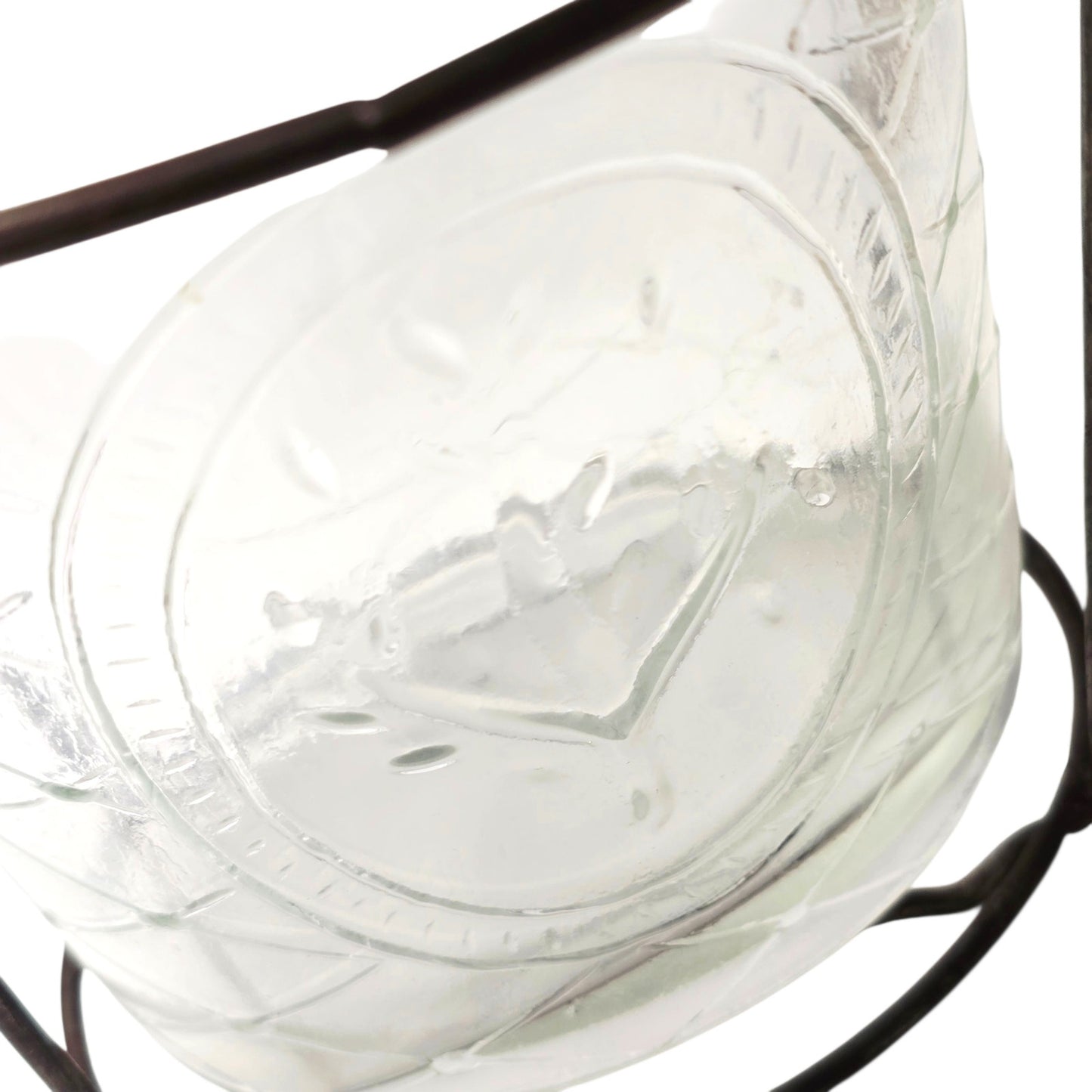 Rustic Farmhouse Glass Floral Vase with Fixed Flower Frog Lid & Wire Caddy