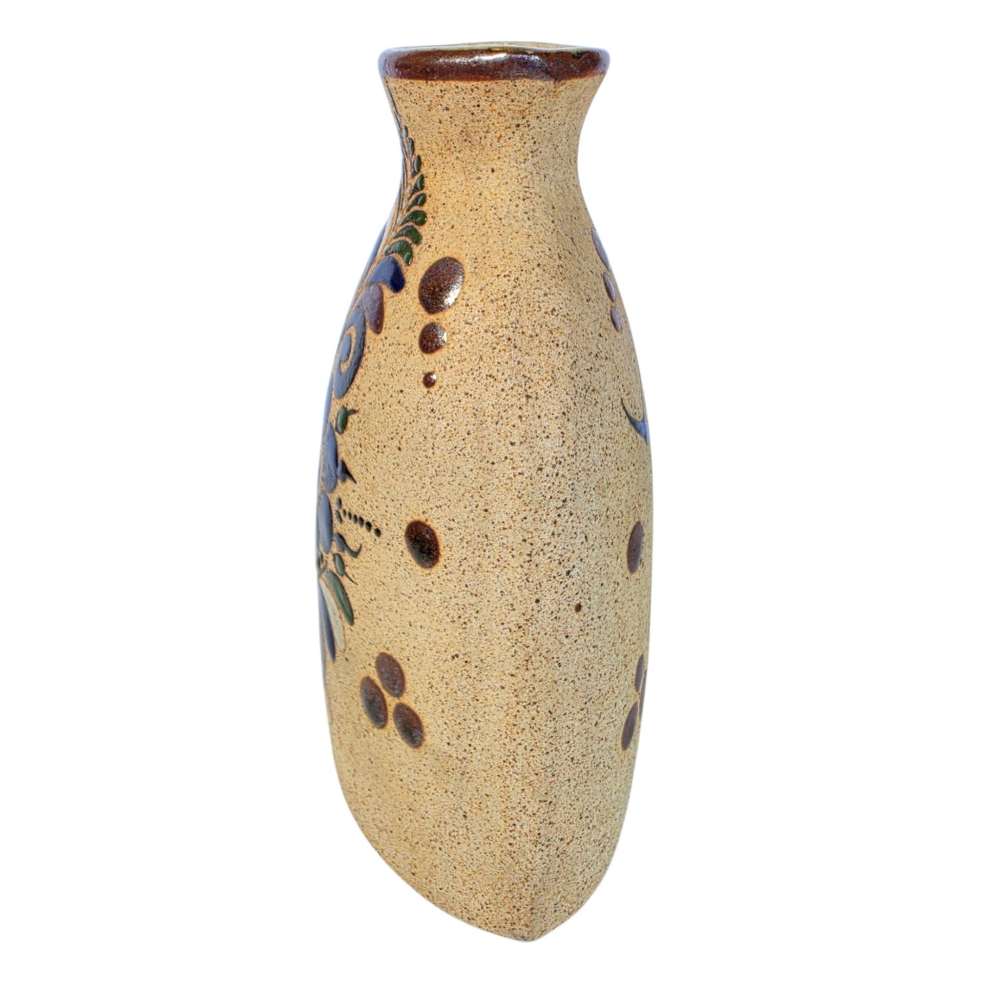 Vintage Netzi Tonala Mexican Pottery Bud Vase Hand Painted Folk Art Floral