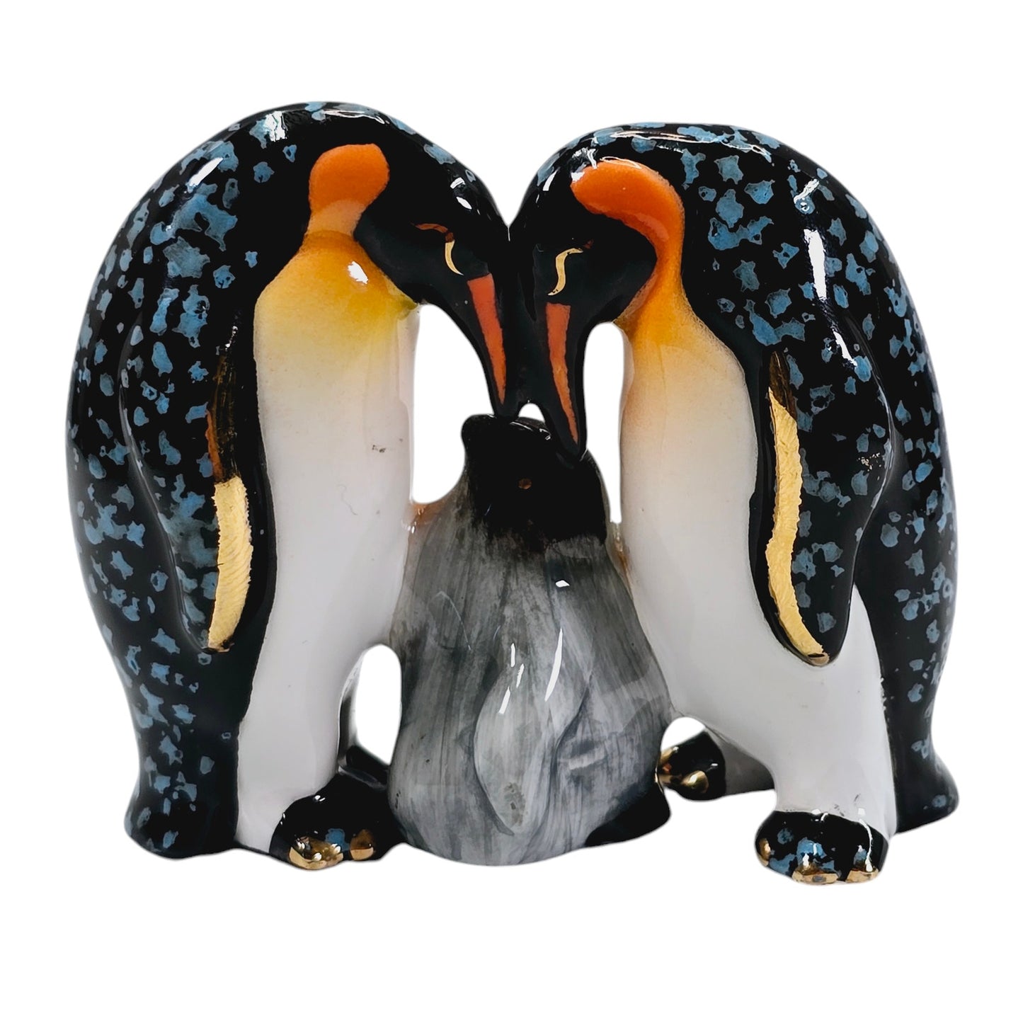 Emperor Penguin Family Ceramic Glazed Figurine, 2" H x 2.5" W