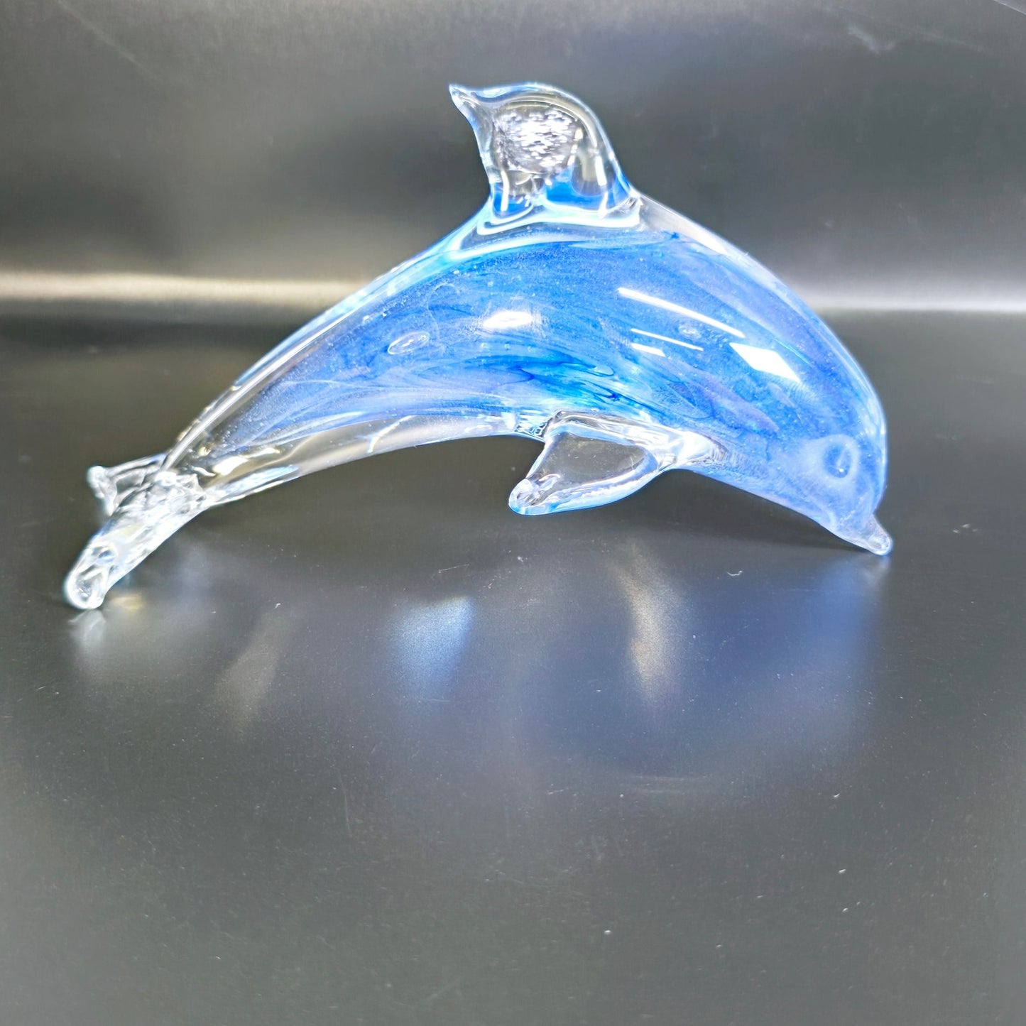 Hand-Blown Blue Art Glass Dolphin