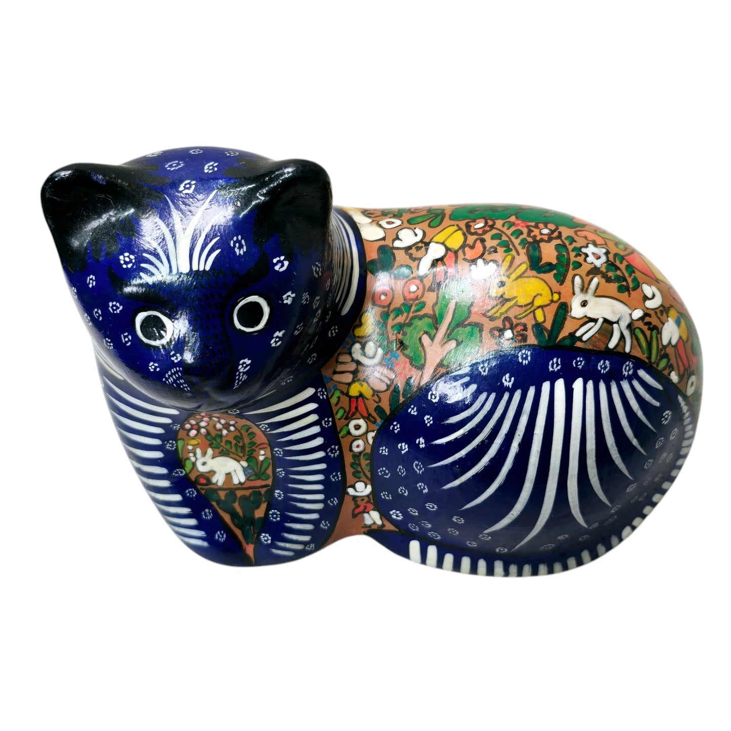 Talavera Mexican Hand Painted Folk Art Multi Color Ceramic Cat Figurine