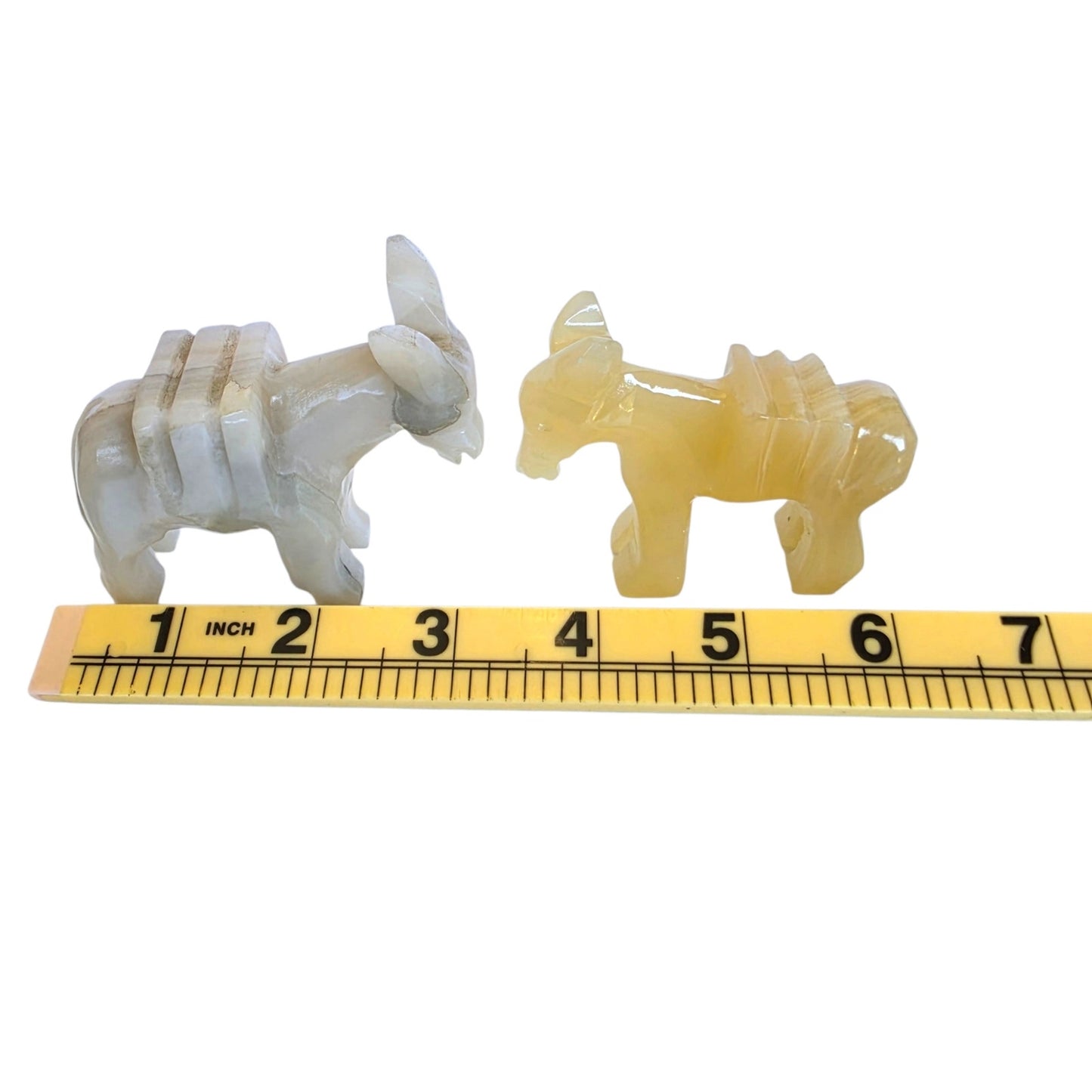 Vtg Carved Onyx Alabaster Donkey Figurines Pair UV Reactive Stone Nativity Piece