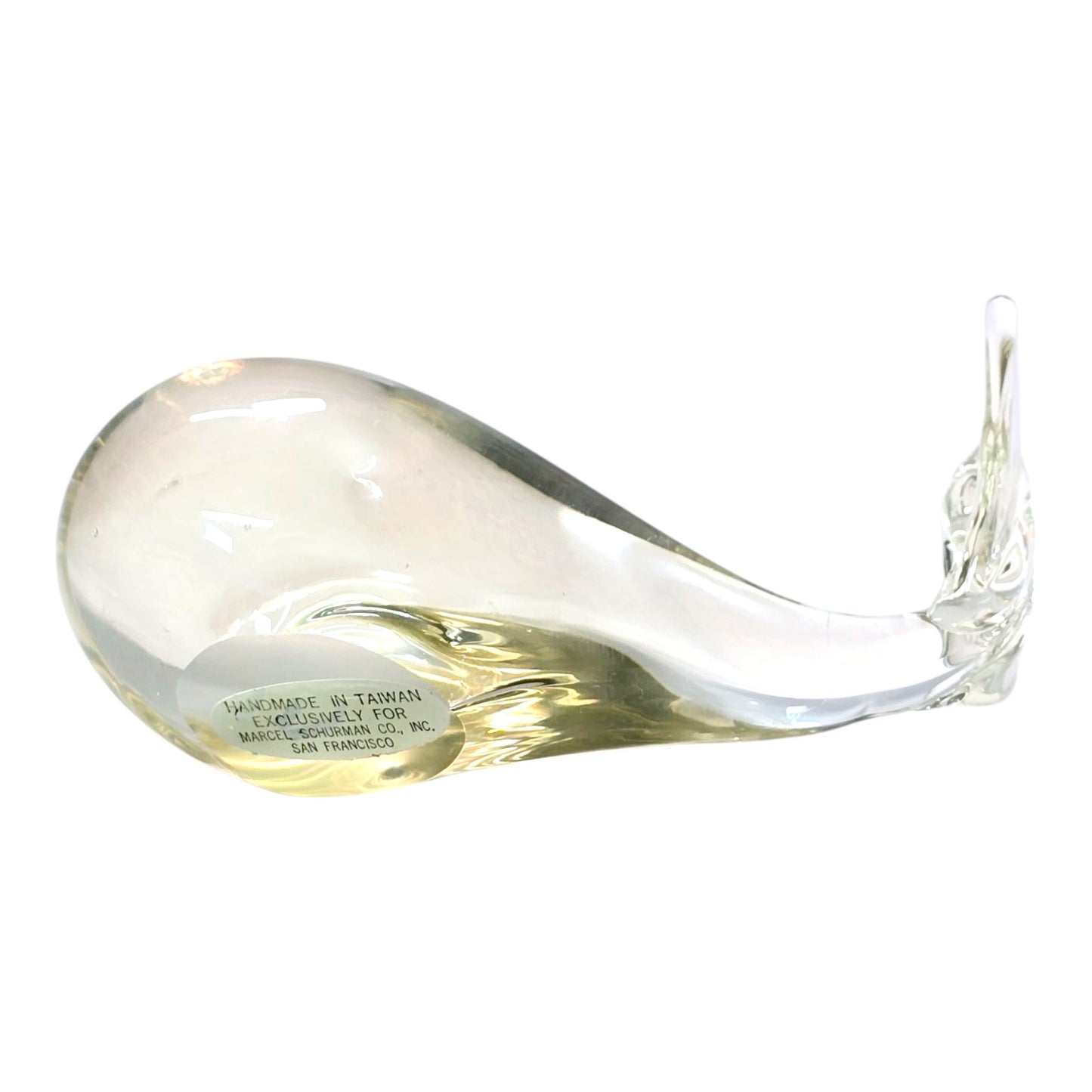 Vtg Marcel Schurman Art Glass Whale Paperweight Clear Hand Blown Whale Figurine