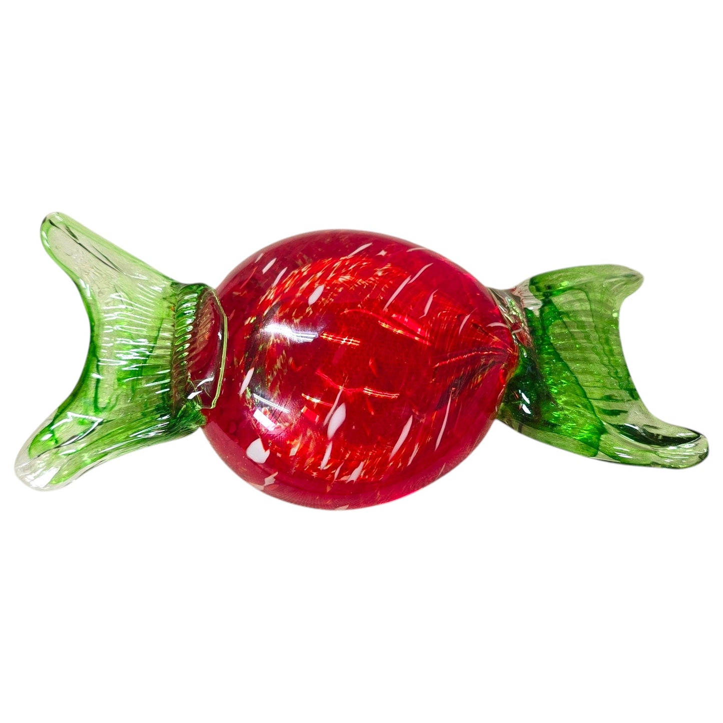 Large Handblown Art Glass Candy Red and Green, Christmas Candy Decoration