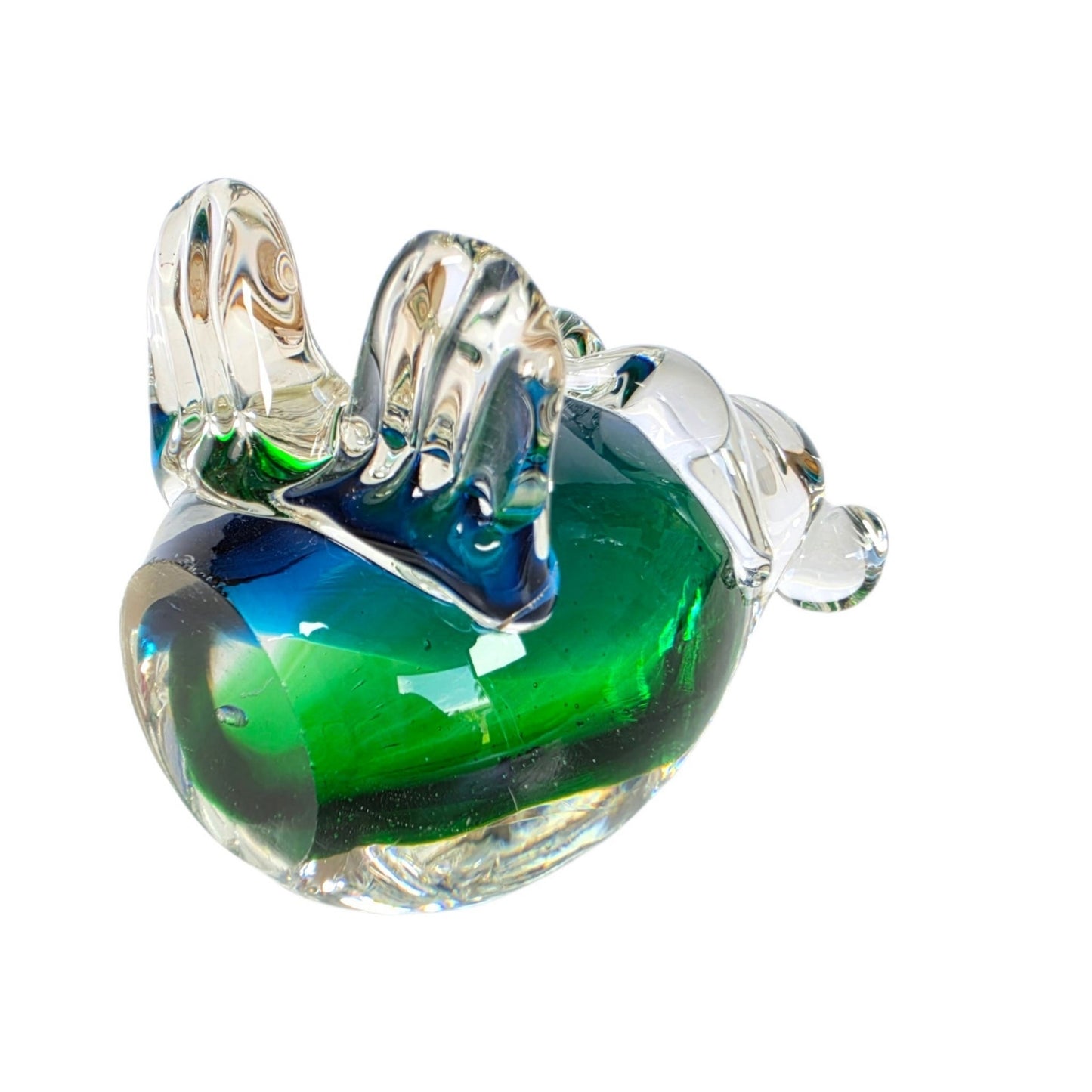 (Reserved for Customer) Vintage Art Glass Mouse? Koala? Figurine Paperweight Blue Green Cased Clear