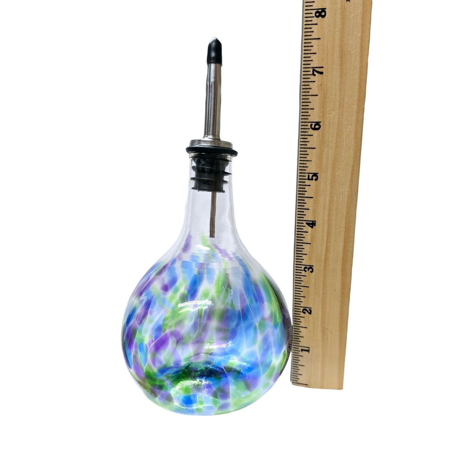 Handblown Glass Olive Oil Pourer, Bud Base, Handcrafted Blue Purple Green Glass