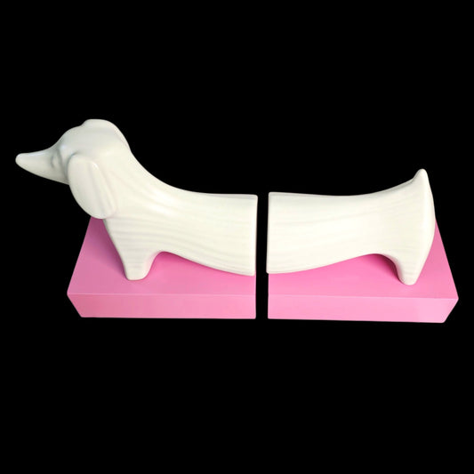 Jonathan Adler Dachshund Bookends Pink & White 2-Pc Menagerie Handmade in Peru