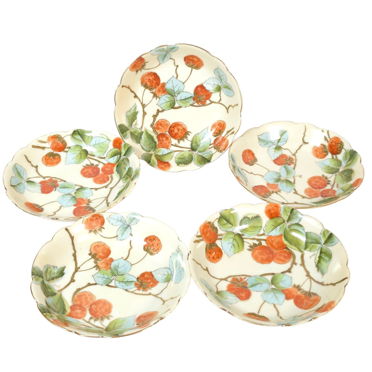 Antique Vienna Austria Raspberry Master Berry Bowl Set 6 c1890–1908
