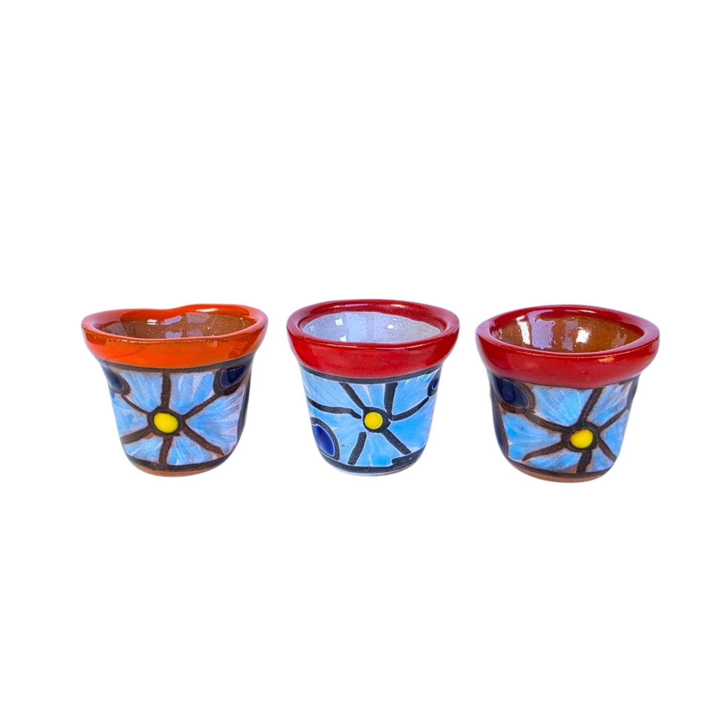 Vtg Mexican Folk Art Mini Terracotta Planters Hand Painted Pots Set of 3
