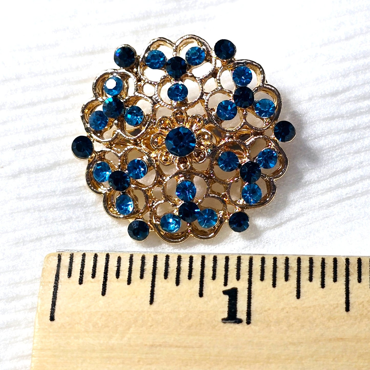 Gold Tone Double Blue Shade Rhinestone Cocktail Brooch