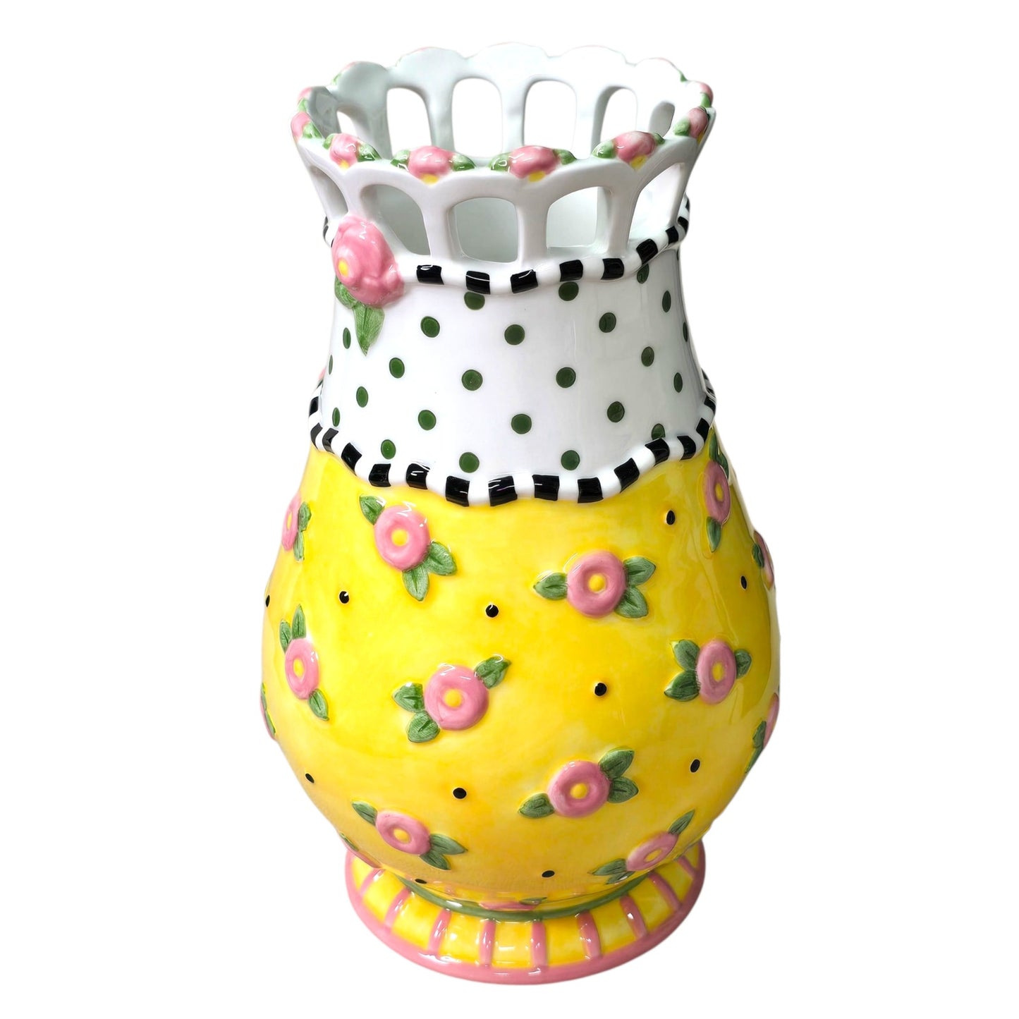 2000 Mary Engelbreit Rhapsody Vase Yellow Pink Flowers