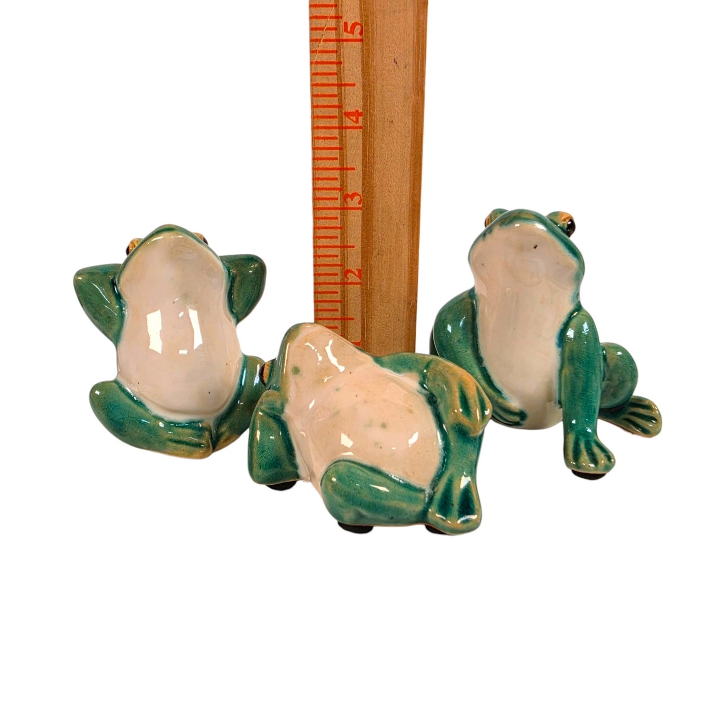 Vtg Ceramic Frog Figurines Lounging Set of 3 Whimsical Anthropomorphic MCM Decor
