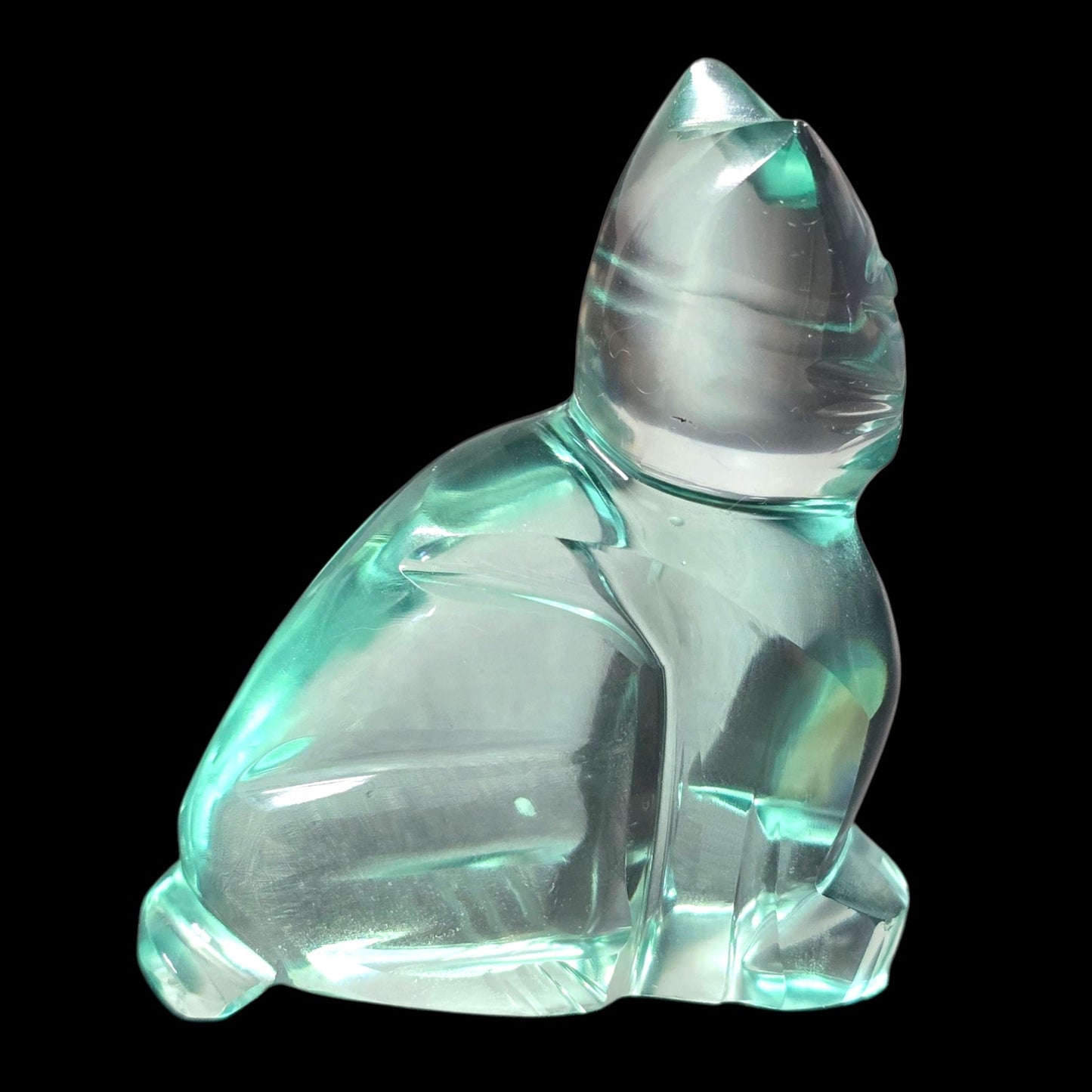 Art Glass Cat Figurine Teal Aqua Modernist Style Polished Finish 2.25"