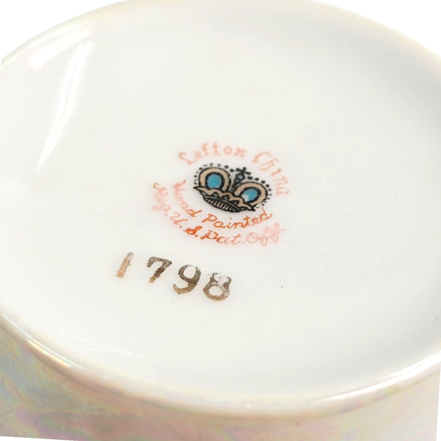 Vtg Lefton China Tea Cup & Saucer Pink Band Gold Trim Courting Couple 1798