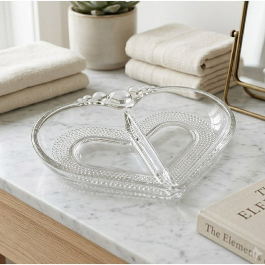 Vtg Duncan & Miller Divided Heart Glass Dish 365 UV Teardrop Pattern EUC No. 301