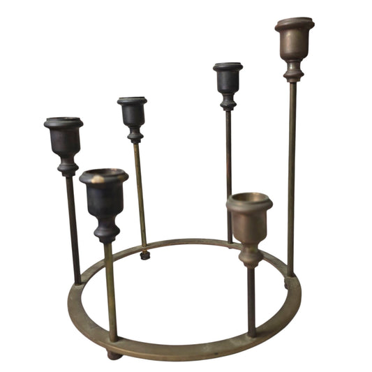 MCM 6 Taper Brass Candle Holder Modernist Sculpture Danish Brutalist Geometric