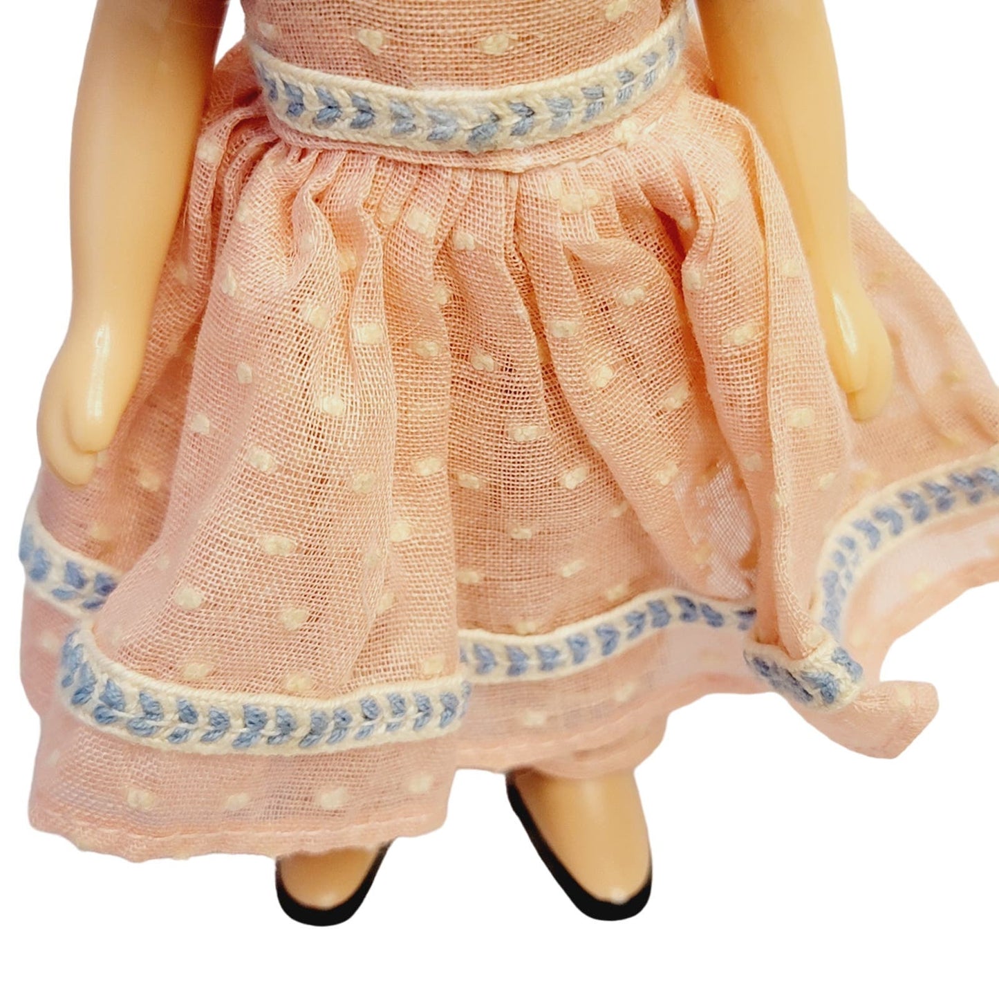 Vintage Nancy Ann 1950's Storybook Doll 5.75" Blonde Blue Eyes Pink Dress Blue Trim