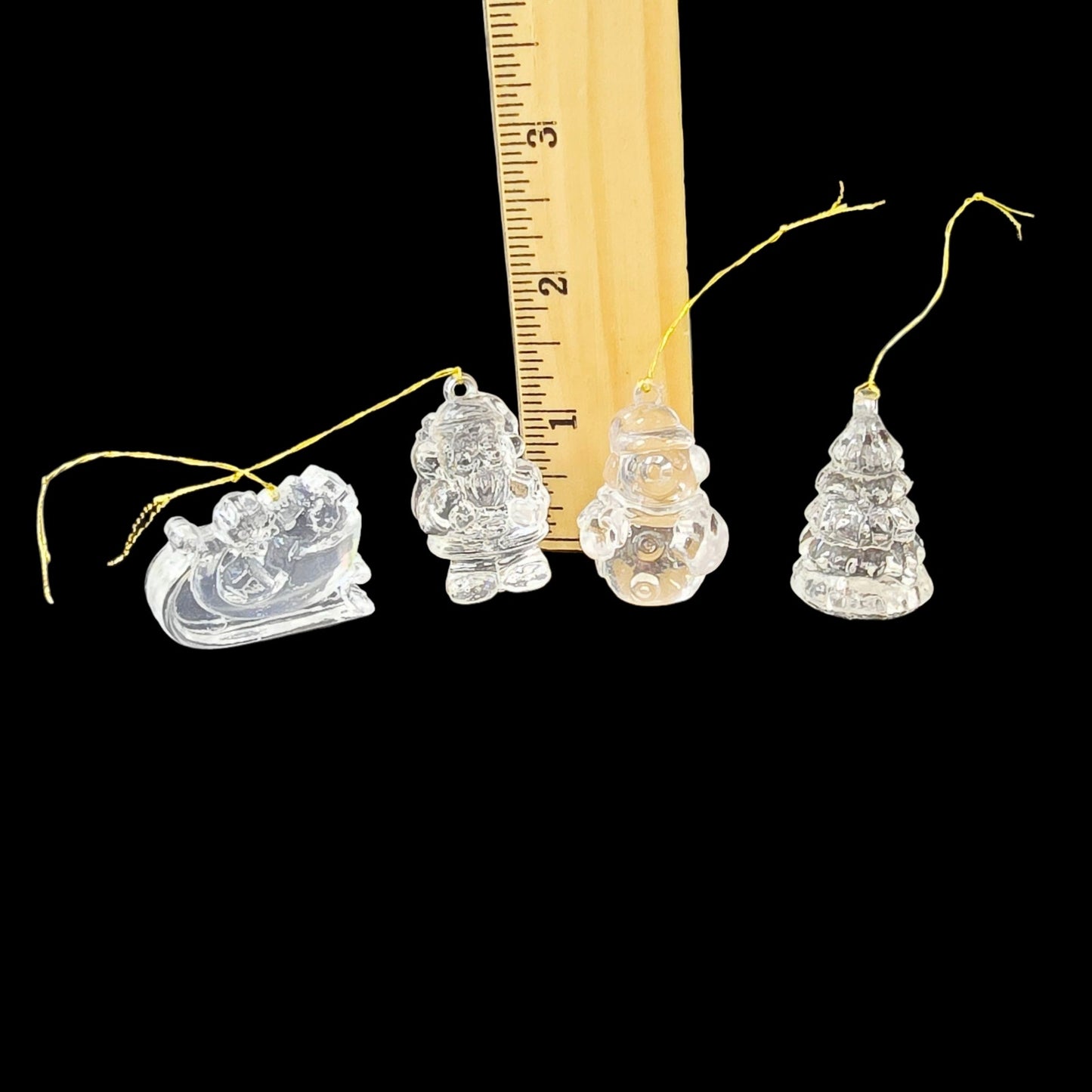 Set of 4 Vintage Miniature Clear Acrylic Christmas Ornaments