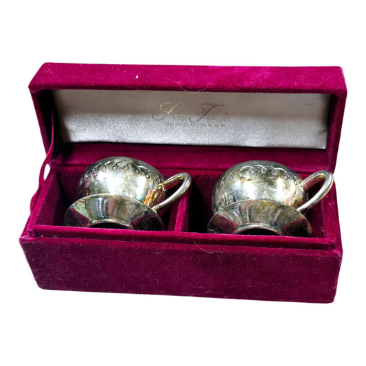 Vintage Silver Treasures by Godinger Teacup Salt Pepper Shakers Original Velvet Box