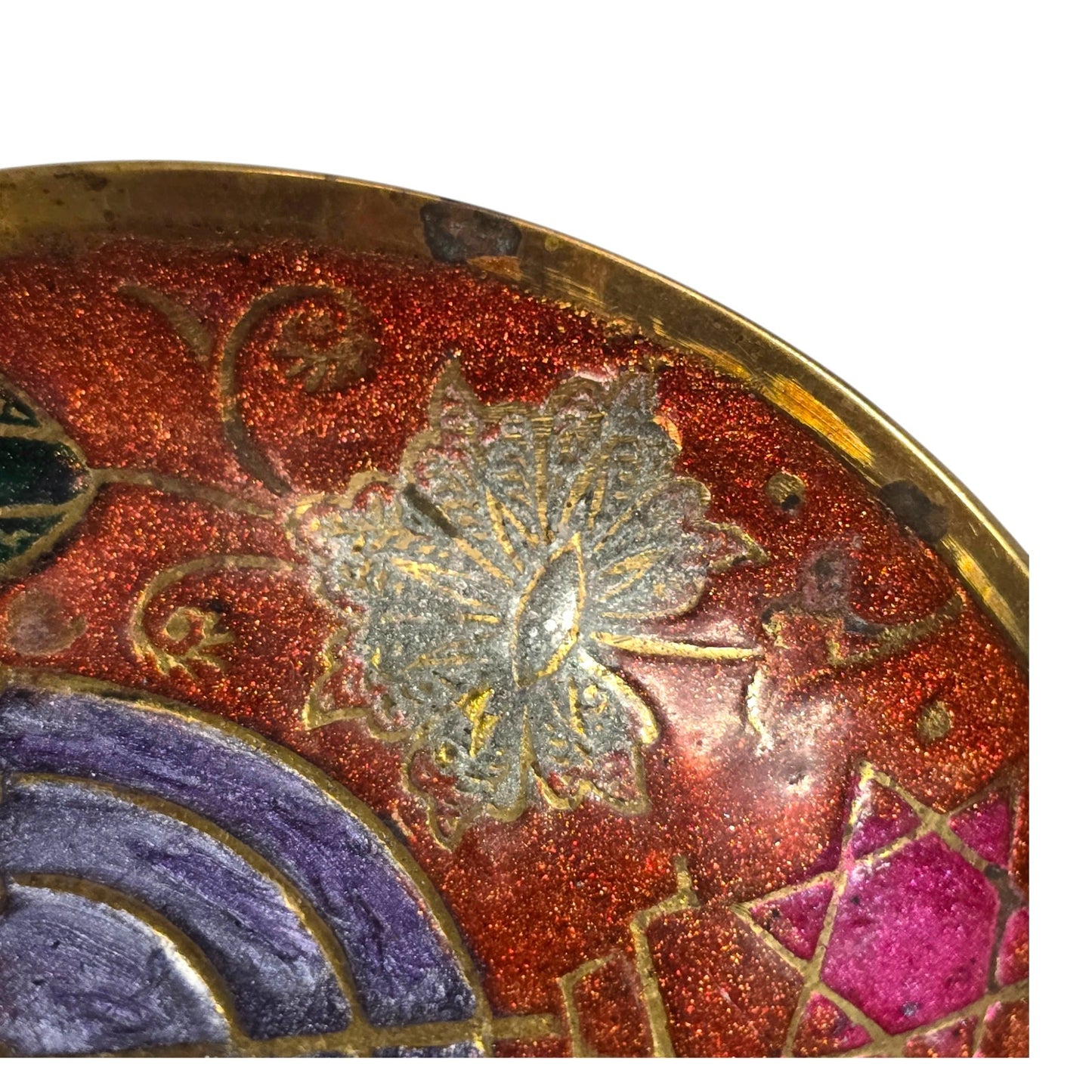 Vintage Brass Menorah Bowl Miniature Enamel Judaica Trinket Dish Israel