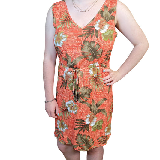 Palmwave Hawaii Sleeveless Aloha Dress, Orange Floral Dress