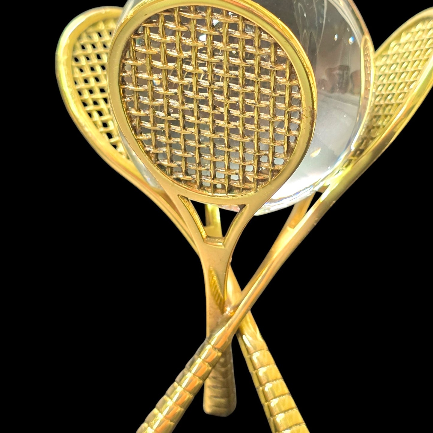 Gold Tone Tennis Ball Display with Glass Tennis Ball, Tennis Collectible Gift