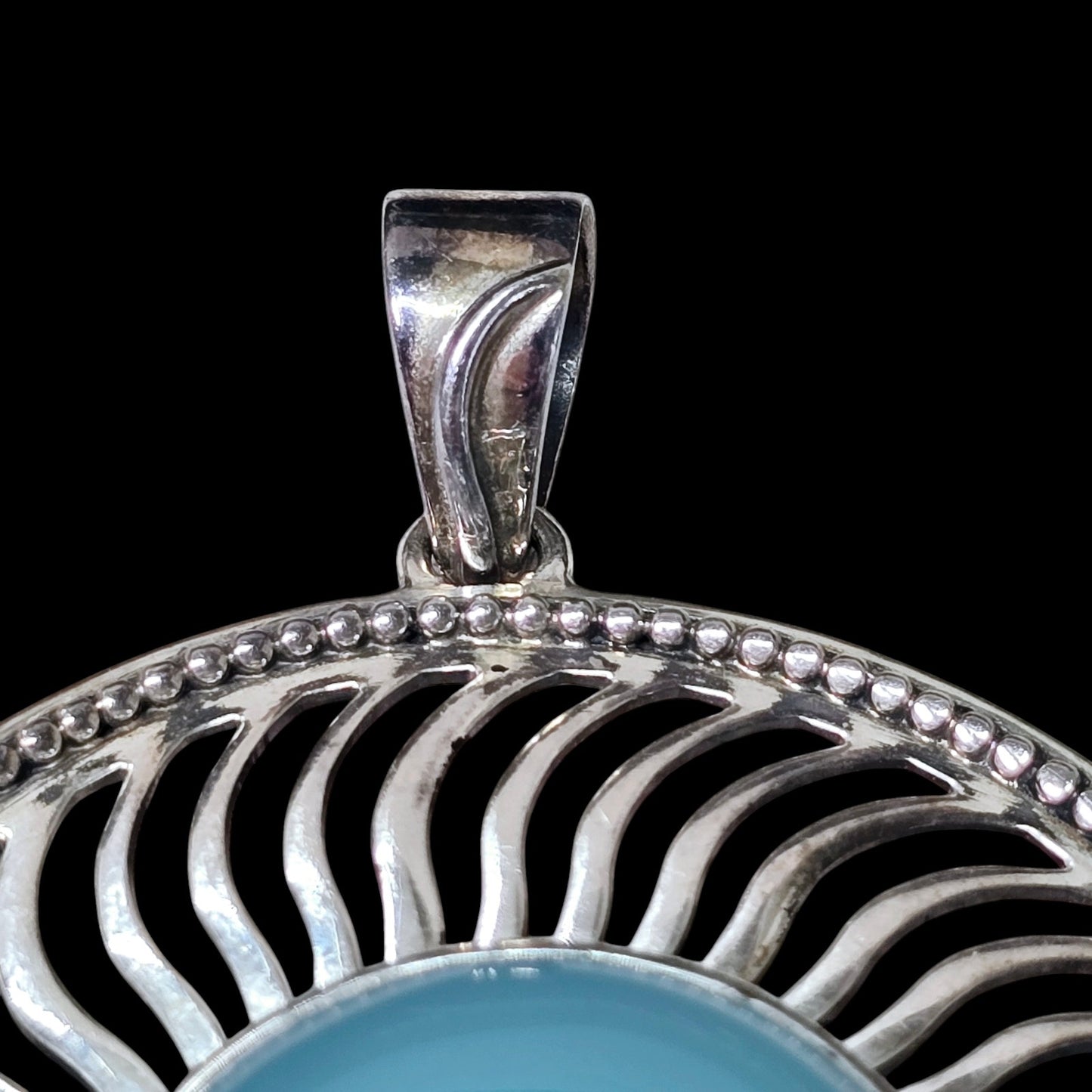 Vintage Doug Paulus DP 925 Silver Round Light Blue Chalcedony Pendant India
