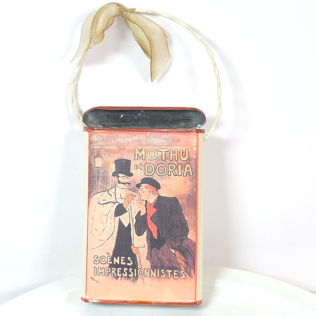 Steinlen Mothu et Doria Hanging Tin Wall Pocket Match Pencil Holder French Art