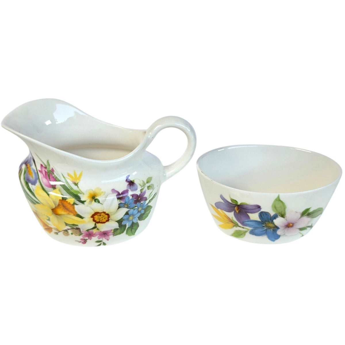 Vintage St George England Creamer & Sugar Bowl Fine Bone China Floral