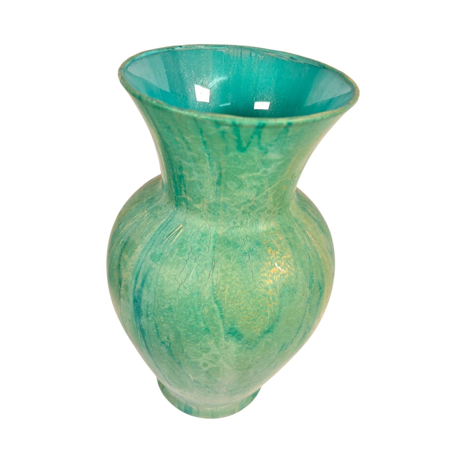 Fluid Art Glass Vase Green Gold Metallic Hand Painted Decorative Statement Piece