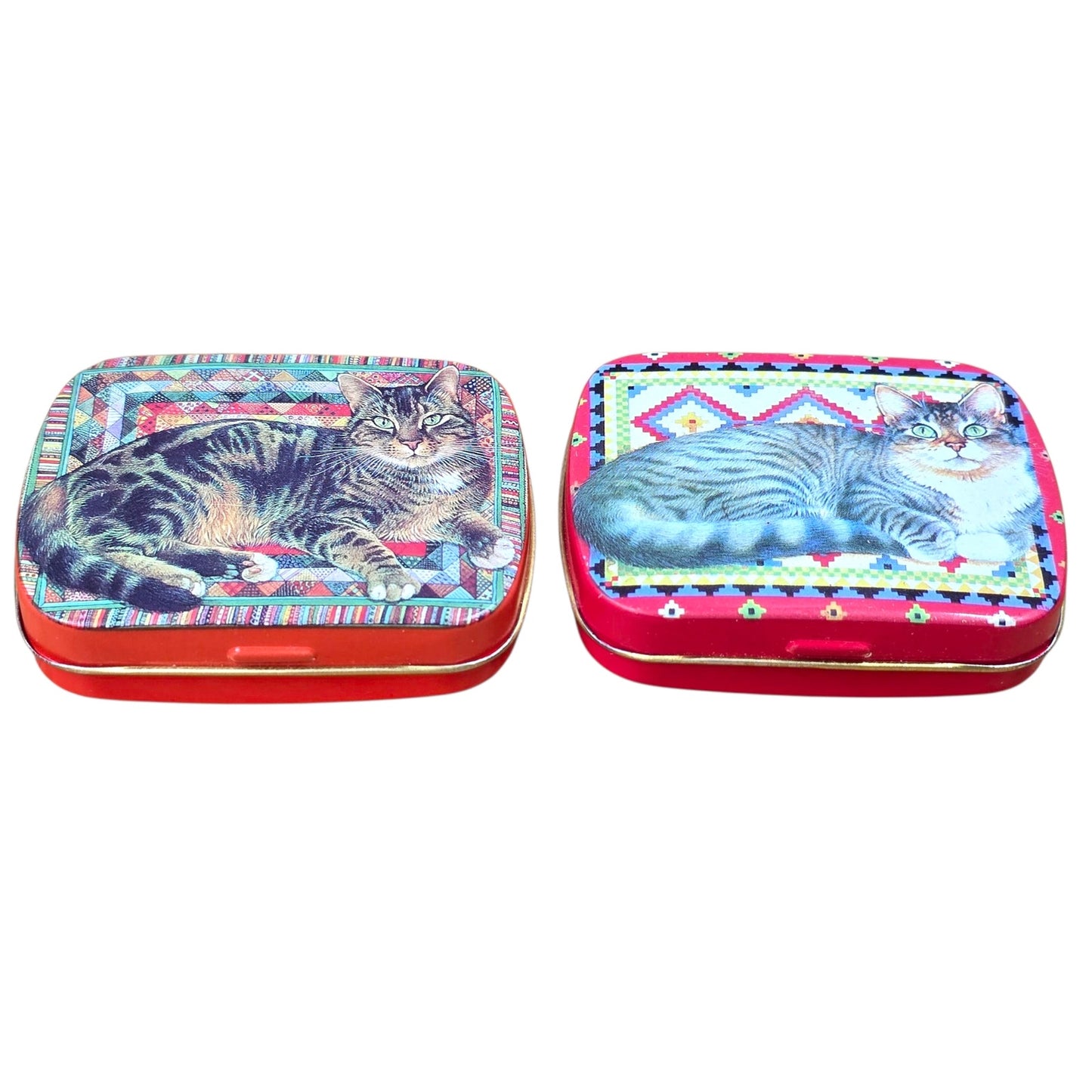 Pair Vintage Cat Tin Boxes Lesley Anne Ivory 1989 Hunkydory England Quilt Art