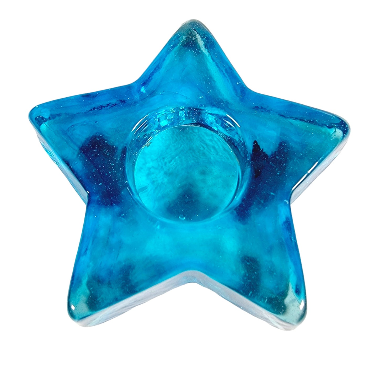 Blue Recycled Glass Star Votive Tealight Holder, Teal Glass Star, Art Glass Star Paperweight