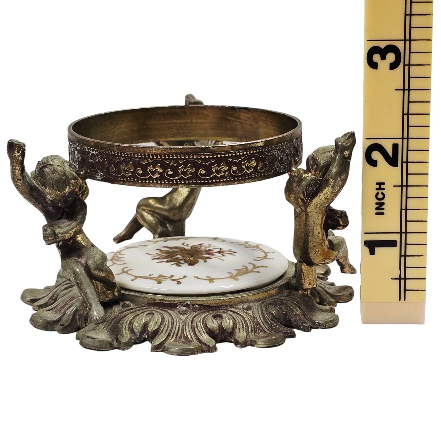 Vtg Vanity Cherub Perfume Bottle Holder Orb Stand Heavy Orante Hollywood Regency