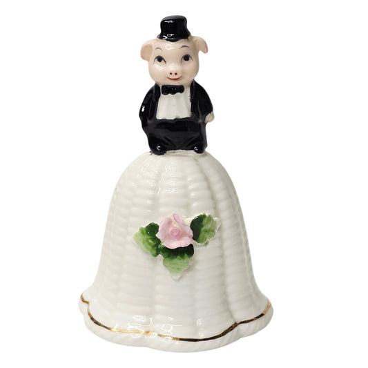 Vintage Anthropomorphic Dapper Pig Ceramic Bell - Whimsical Kitsch Decor