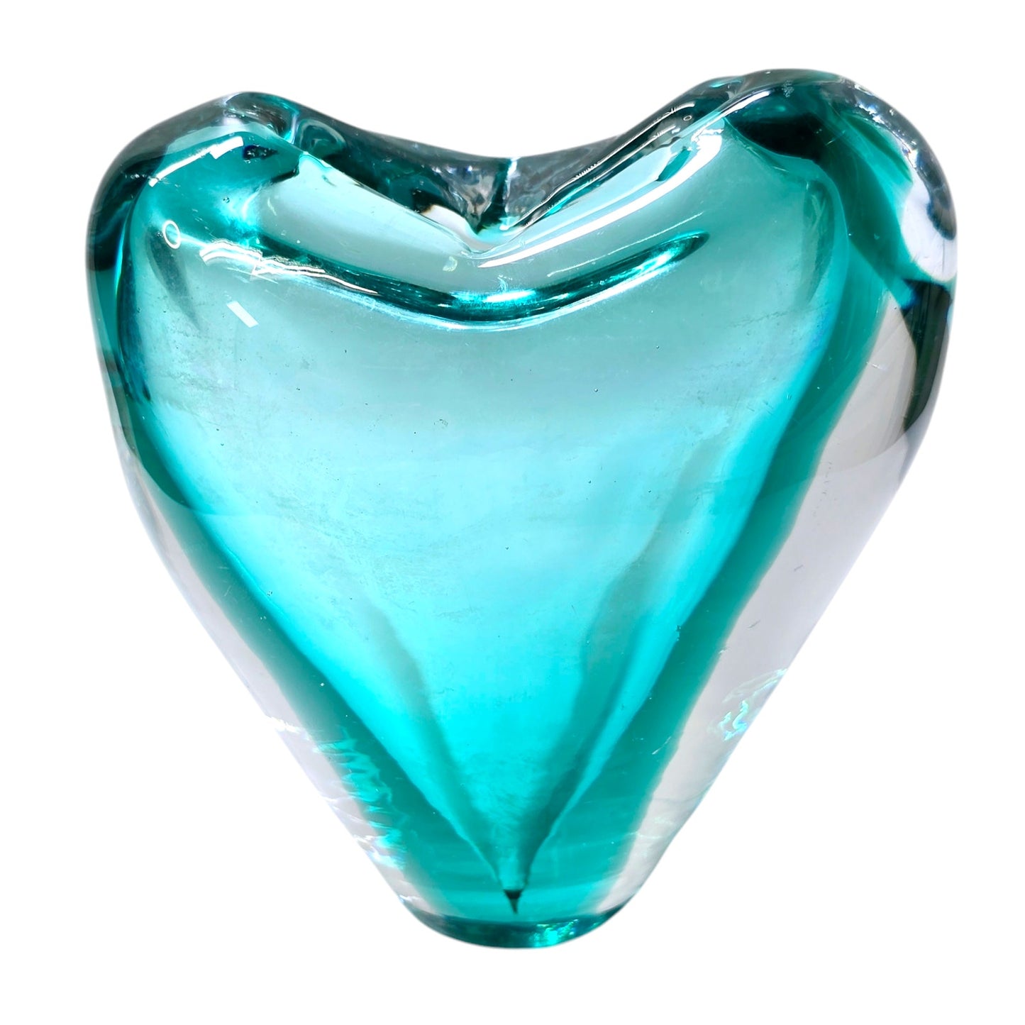 Vintage Hand Blown Green Art Glass Heart Shaped Pinch Vase